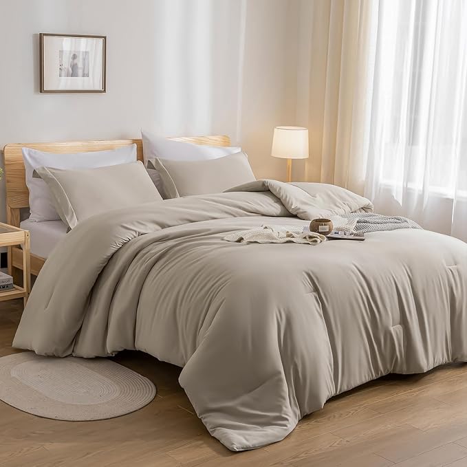 weigelia Twin Comforter Set Oatmeal Fluffy Microfiber Comforter Set for Women and Men Lightweight 5 Pieces Bed in A Bag Soft All Season with Comforters, Flat & Fitted Sheets, Pillowcases & Shams
