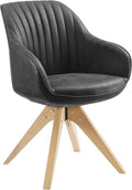 Art Leon Dining Chair, Mid Century Modern Faux Leather Upholstered Swivel Dining Room Chair with Oak Wood Legs, Leisure Side Chair with Arms for Living Room, Black