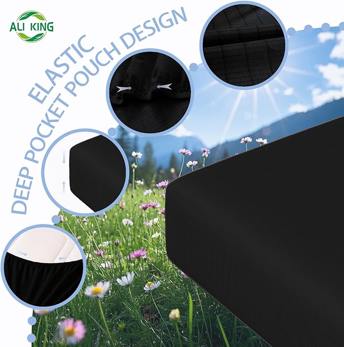 Ali King Grounding Sheets - King Size, Soft Cotton with Silver Fiber, 15'' Deep Pocket Earth Grounding Fitted Bed Sheets for Improved Sleep (Black, King 76''*80''*15'')