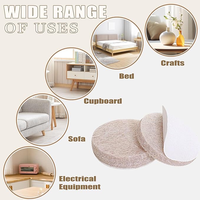 Yelanon Felt Furniture Pads -48 Pcs 1.5" Premium Felt Pads for Chair Legs Furniture, Floor Protectors for Hardwood Floors, Beige