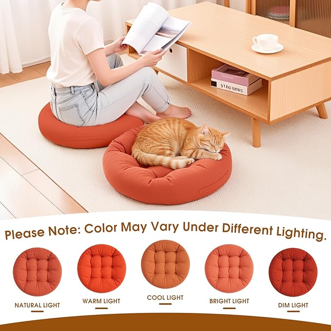 2Pcs Floor Pillows for Adults, Meditation Cushions, Large Round Sitting Cushion Living Room Memory Foam Pillow for Sitting (2, Orange, 22x22x4 Inch)