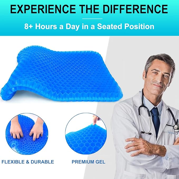 Helishy Gel Seat Cushion for Long Sitting - 1.65inch Double Thick Cooling Egg Cushion for Back, Hip, Sciatica, Coccyx, Tailbone Pain Relief - Office Chair Car Seat Cushion – Wheelchair Cushions