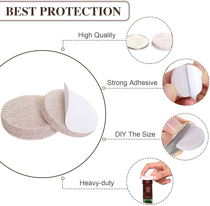Yelanon Felt Furniture Pads -48 Pcs 1.5" Premium Felt Pads for Chair Legs Furniture, Floor Protectors for Hardwood Floors, Beige
