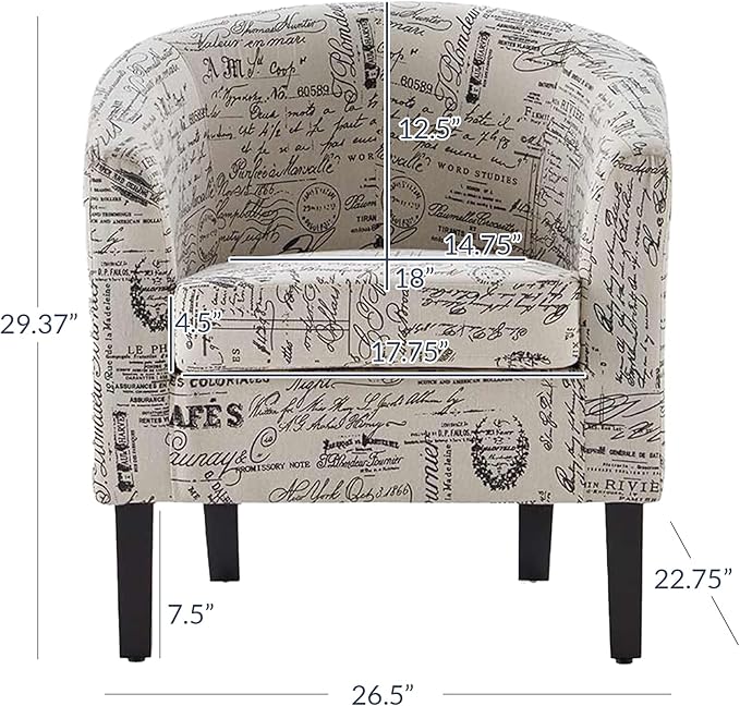 BELLEZE Accent Barrel Chair Set of 2, Linen Round Chair Club Tub Sofa Corner Chair with Flared Legs and Cozy Soft Padding for Living Room Bedroom Waiting Room - Black & Beige