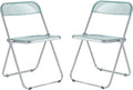 LeisureMod Lawrence Modern Clear Acrylic Folding Chair with Metal Frame, Space-Saving Transparent Seating for Dining Room, Home Office, Bedroom, Vanity or Small Spaces, (Jade Green, Set of 2)