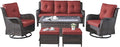 Rilyson Wicker Patio Furniture Set - 6 Piece Rattan Outdoor Sectional Conversation Sets with 2 Rocking Chair,2 Ottoman,1 Sofa and 1 Coffee Table for Porch Deck Garden(Brown/Red)