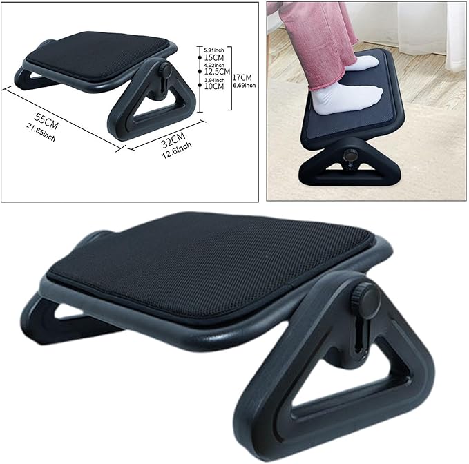 Foot Rest Under Desk Ergonomic Multifunctional for Office, Home, Travel Six Heights Adjustable Foot Stool for Office Gaming, Black