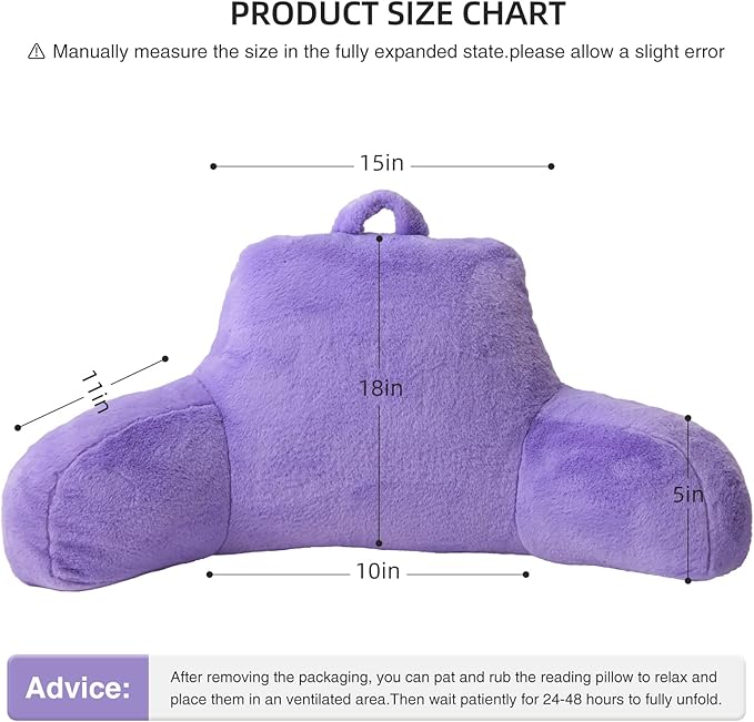 Aimuan Reading Pillow Bed Rest Pillow with Arms Rabbit Fur Cushion for Adults Teens Incline Rest Sitting up & Sleeping Snoring Pillow with Pregnancy Lumbar Back Support (Purple)