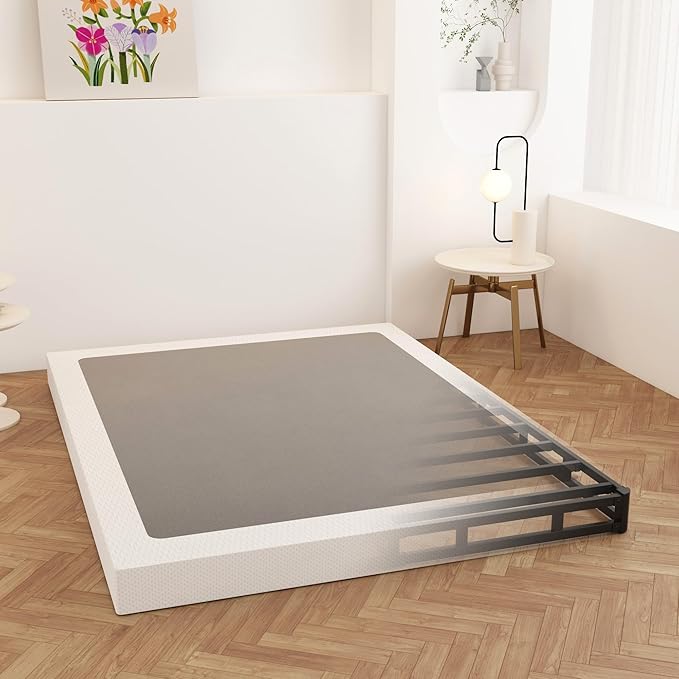 Maenizi Box Spring Full Size Bed 4 Inch Low Profile, Heavy Duty Metal Box Spring Bed Base with Fabric Cover, Mattress Foundation, Easy Assembly, Noise Free, Black