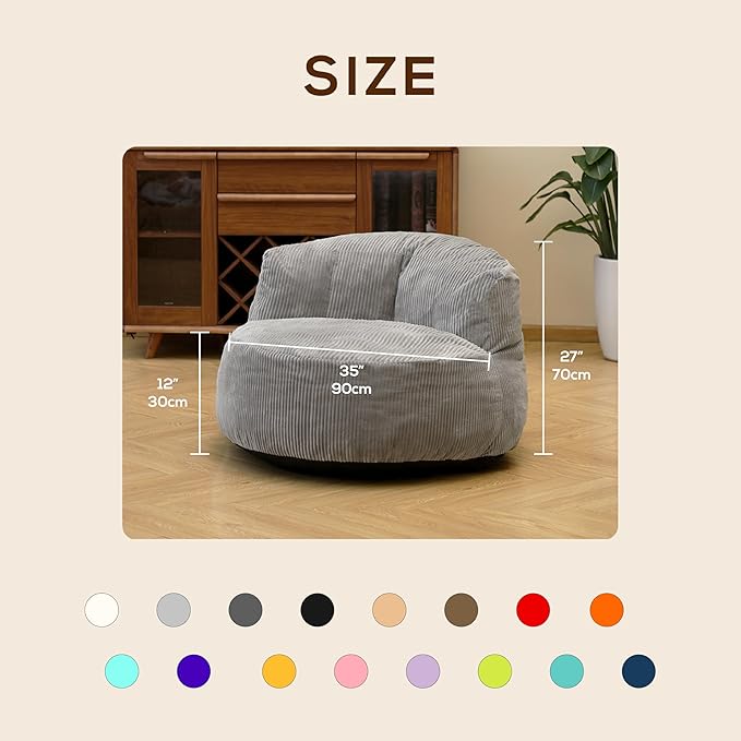 N&V Large Crescent Bean Bag Chair, Adult Size Bean Bag Sack, Foam Filling, Soft Premium Corduroy Bean Bag for Living Room Bedroom Dorm and Office (Brown Sugar)