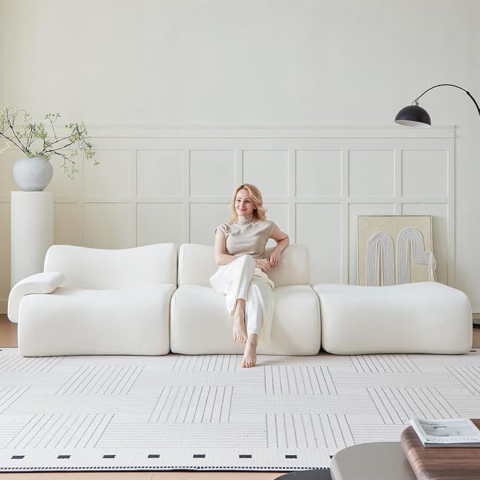 114" Modular Sectional Sofa for Living Room,Boneless Couch in A Box with Ottoman,Memory Foam Sectional Couches for Apartment,Cloud Couch No Assembly Required,White Low -Profile Sofa