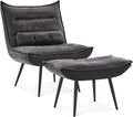 MCombo Wingback Accent Chair with Ottoman, Modern Bronzing Fabric Upholstered Club Chair for Small Space, Living Room 4400 (Dark Grey)
