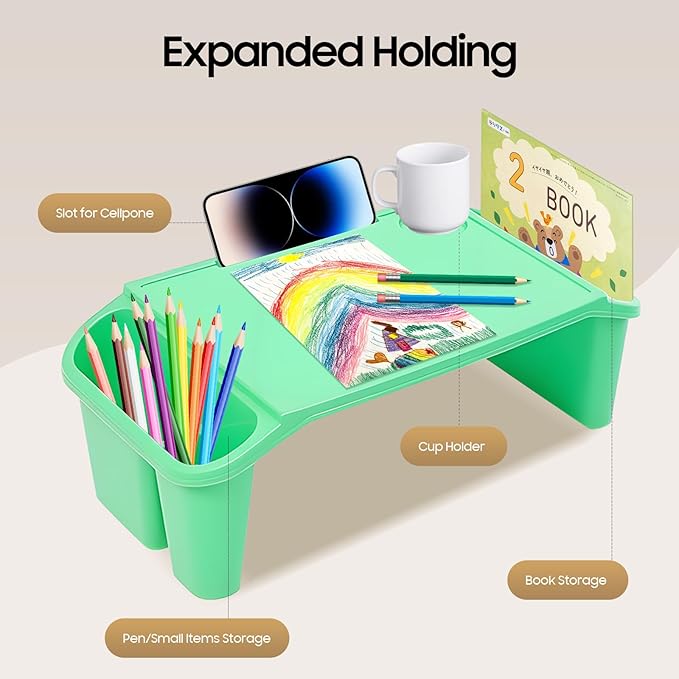 6 Pcs Kids Lap Desk Tray, Plastic Breakfast Lap Desk Trays with Storage Slots, Portable Stackable Lap Tray Tables for Writing Drawing Classroom, 19.69" L x 9.84" W x 7.1" H (Multi-Color Style 2)