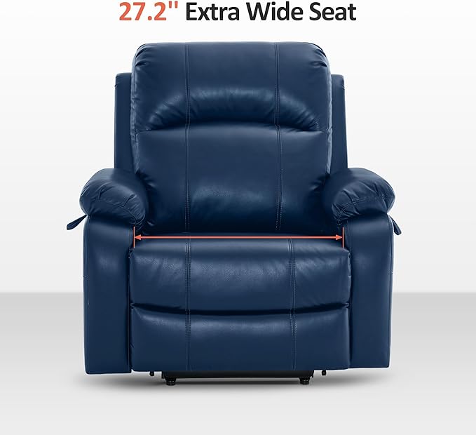 MCombo Small-Wide Power Lift Recliner Chair with Massage and Heat for Petite Elderly People, 3 Positions, 2 Side Pockets, USB Ports, Faux Leather R7410 (Navy Blue, Small-Wide)