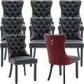 YeahFurn Modern Dining Chairs Set of 8, Tufted Upholstered Dining Room Chairs with Nailhead, PU Leather Front & Velvet Back, Solid Wood Legs, Kitchen Chairs, Sillas de Comedor (Black & Burgundy)