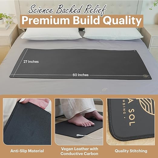 Terra Sol Best Grounding Mat for Bed - Premium 27x60in Earthing Mat for Queen, King & Twin Size - Grounding Pad for Sleeping with 15ft Cord & Safety Testers