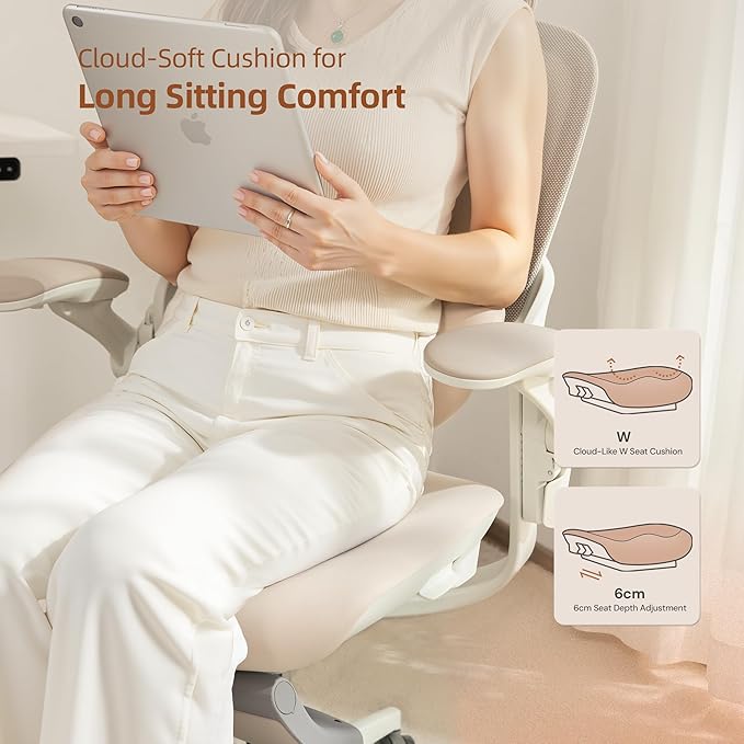 CabLady S2 Petite Ergonomic Office Chair for Women, Small Frame Desk Chair with Adjustable Lumbar, Headrest & Footrest, Space-Saving Flip-Up Armrests
