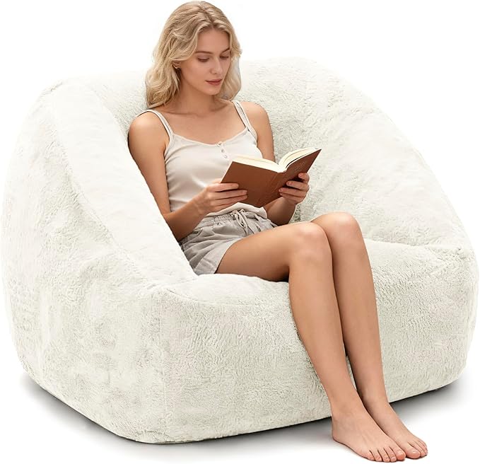 SUNBURY 47.2" L-Shaped Bean Bag Chair with Arms, Memory Foam Filled Lazy Sofa with Portable Handle & Side Pocket, Plush Floor Chair for Adults, Game Room, Bedroom, Living Room (Blue)