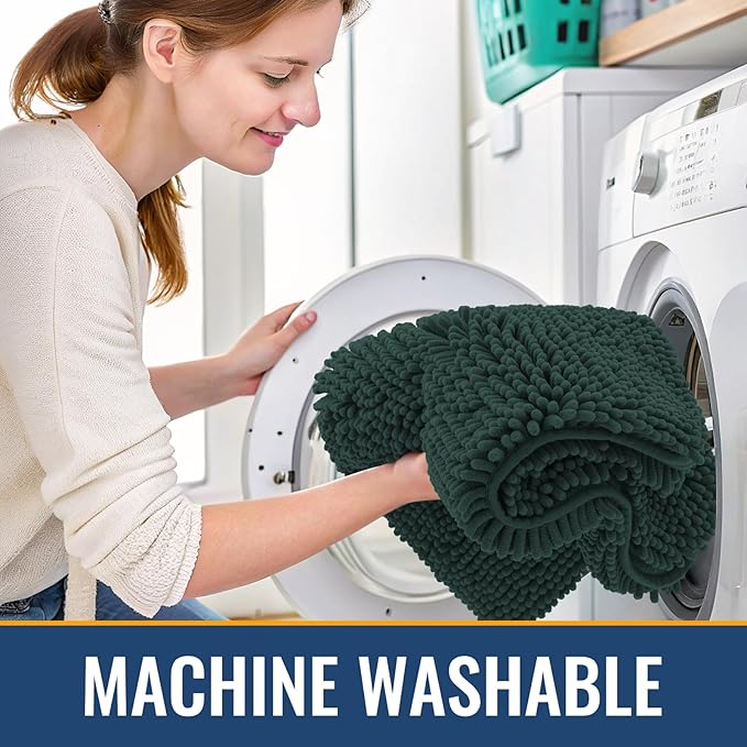 Arotive Bathroom Rugs 36x24, Extra Soft Absorbent Shaggy Chenille Bath Rugs, Machine Washable Rubber Backing Non-Slip Bath Mats for Bathroom Floor Tub and Shower, Home Decor Accessories,Blackish Green