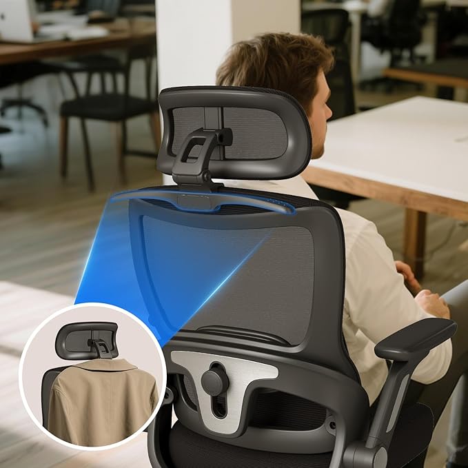 ZZH Ergonomic Office Chair with Footrest, High Back Home Desk Chair with Adjustable Lumbar Support, Headrest, Flip-Up Arms, 90-135° Tilt Lock, Big and Tall Mesh Computer Seating with Wheels