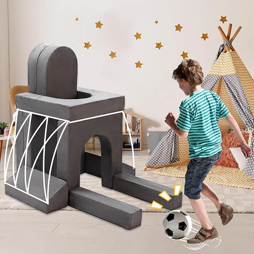 10pcs Modular Kids Play Couch, Toddler Sectional Sofa for Playroom Bedroom, Convertible Foam and Floor Cushion for Boys & Girls, Gray