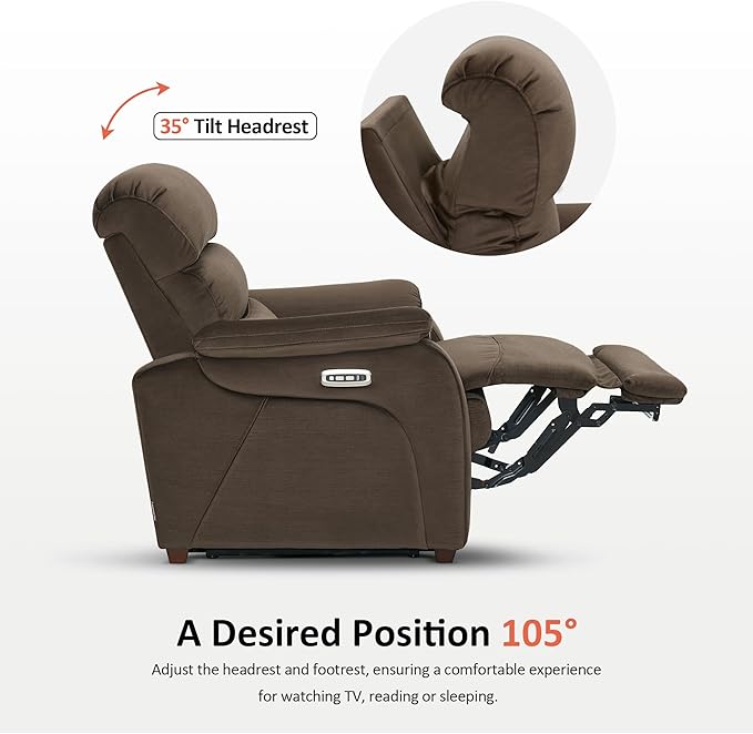 MCombo Power Zero Wall Hugger Recliner Chair for Small Space RV Living Room, Power Recliner with Adjustable Headrest, USB & USB-C Charging Ports, Fabric ST257 (Coffee)