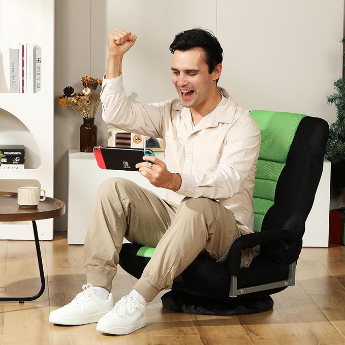 ACIPENSER Swivel Gaming Chair Multipurpose Floor Gaming Chair for Playing Video Games, TV, Reading w/Armrest Lumbar Support & 6 Adjustable Postion Backrest for Adults & Kids,Green