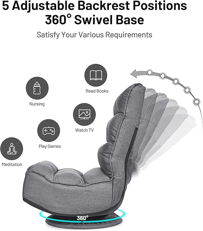 Giantex 360 Degree Swivel Gaming Chair, 6 Position Adjustable Folding Floor Chair, 300lb Spring Support, Comfortable Padded Backrest, Lazy Sofa Chair Game Rocker for Teens Adults