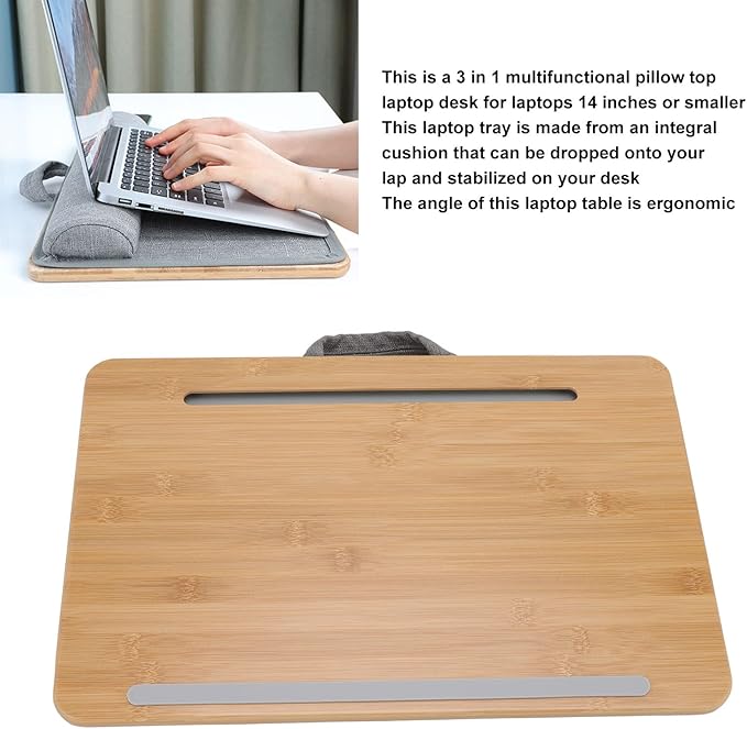 Lap Desk for Bed Sofa Couch, Multifunctional Laptop Stand with Pillow Cushion, Ergonomic Angle, Portable and Lightweight, 16.5x10.8in Small Size, Exquisite Workmanship
