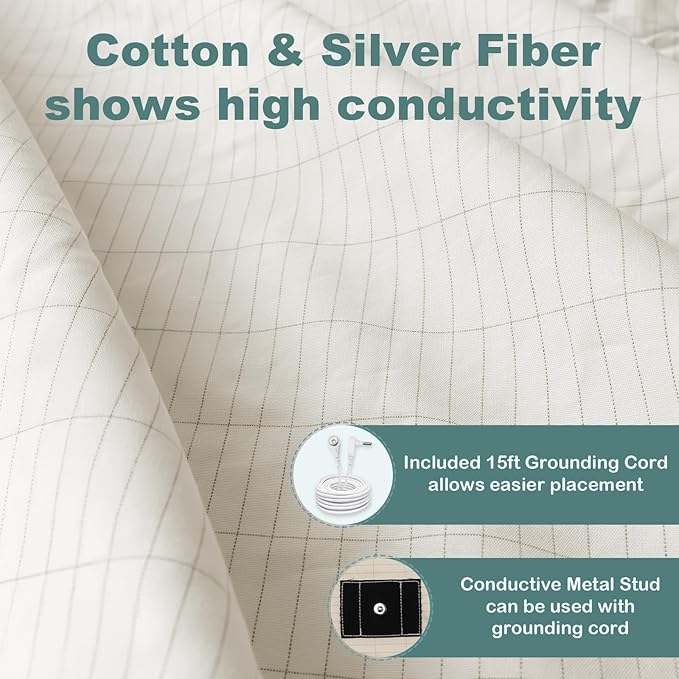 MAOOHON Grounding Blanket, Earth Connected Bedding Throw, Grounding Sheet for Improved Sleep, Includes Silver Fiber 50x60 Inch, Beige