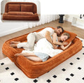 Foldable Lazy Sofa Bed, Chenille Upholstered Human Dog Bed for Adults, 2 in 1 Convertible Floor Sofa with 5 Adjustable Backrest Positions and Soft Cushions for Living Room (Orange)
