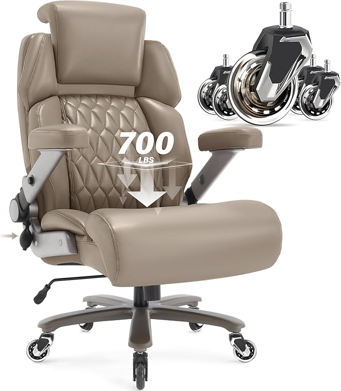 Big and Tall Office Chair 700lbs - Adjustable Headrest&Lumbar Support, 3D Flip Arms, Large Wheels &Heavy Duty Metal Base, Ergonomic High Back Computer Chair Desk Chair, Thick Padded Extra Wide Seat