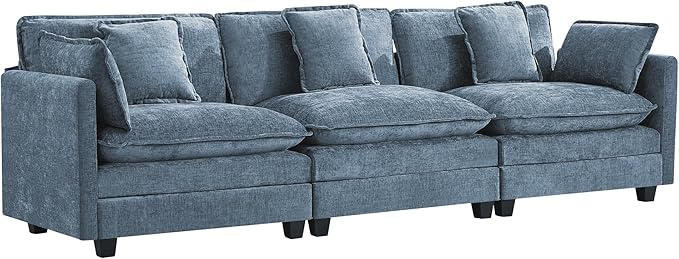 UMBFUN 3-Seater Cloud Couch, Oversized Modular Sectional Sofa with Deep Seat Soft Cushions, Comfy Chenille Couch for Living Room, Apartment & Family Space, Blue