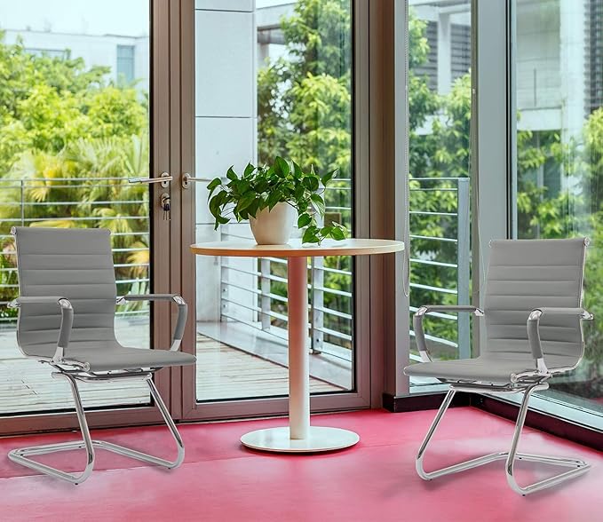 DM Furniture Office Desk Chair Set of 6,No Wheels PU Leather Computer Chairs Mid Back Guest Chairs with Seld Base for School/Reception/Conference/Waiting Room,Grey