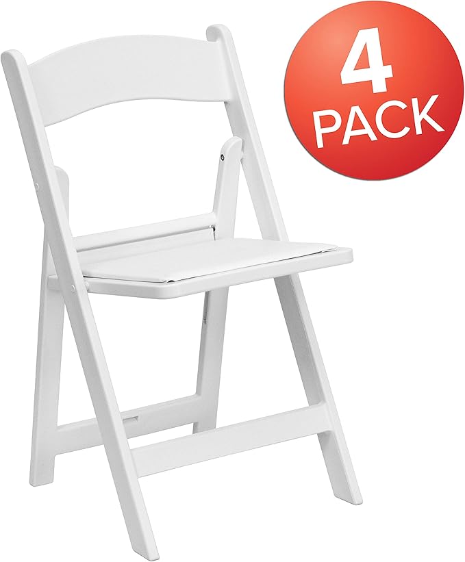 EMMA + OLIVER Set of 4 Lightweight Resin Folding Chairs in White, Comfortable 800LB Weight Capacity Chair