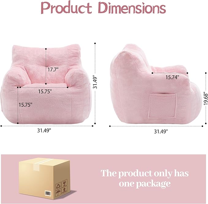 Bean Bag Chair for Adults and Kids, Small Comfy Beanbag Lounge Floor Sofa Reading Chair with Armrests, Mini Cloud Sofa for Living Room, Bedroom and Game Rooms, Plush Chair with Memory Foam