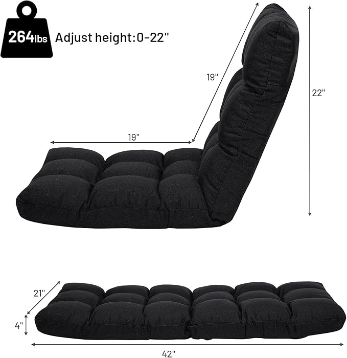 Giantex Floor Sofa Chair Video Gaming Chair with 14 Adjustable Position, Padded Back Support Floor Cushioned Seat, Folding Lazy Chair for Meditation, Reading, Watching, Living Room Recliner(Black)
