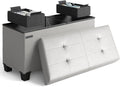 Storage Ottoman Bench with Bins, 30-in Storage Bench for Bedroom End of Bed, Folding Foot Rest Ottoman for Living Room Max 660lbs, Faux Leather Ottomans, Light Grey