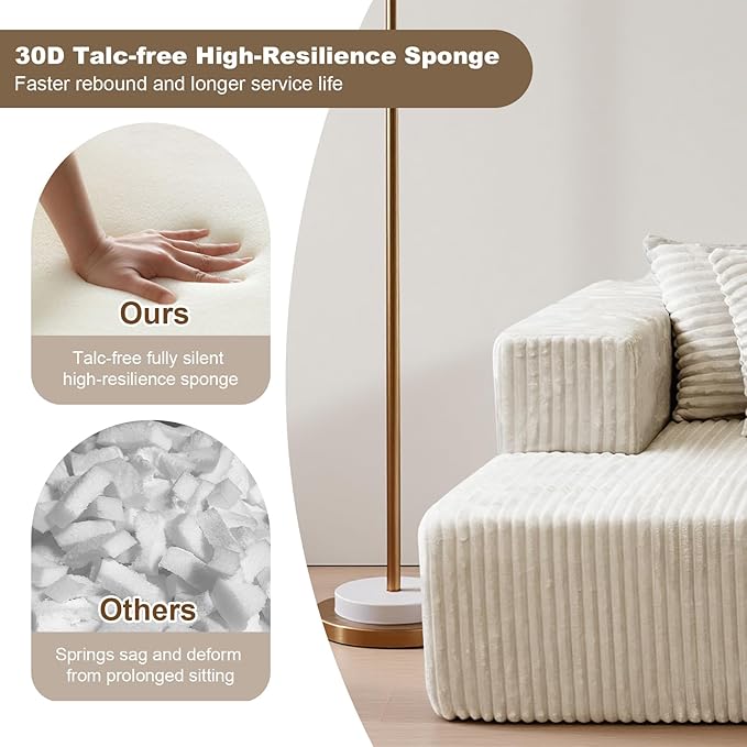 130'' U Shaped Couched for Living Room, Cloud Modular Sectional Couch with 2 Chaise Lounge, Modern Minimalist Upholstered Sofa Sleeper Deep Seat Corner Couch, No Assembly Required Beige