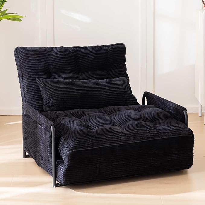 MAXYOYO Adjustable Floor Sofa Couch with Pillow, Multi-Functional Bean Bag Bed, 5-Position Foldable Lazy Sofa Sleeper Bed with Armrest, Versatile Floor Seating for Reading Gaming, Black, Single