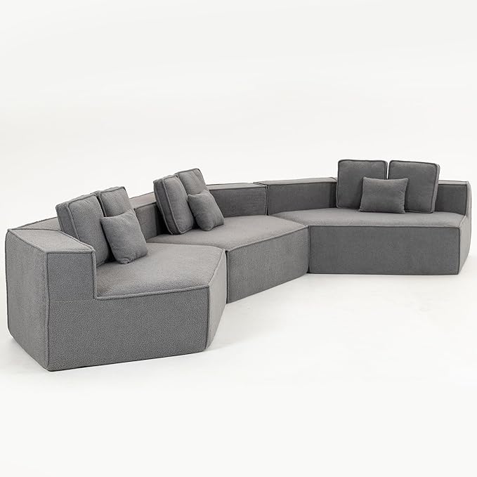 EPOFIT 181" Extra Large Modular Sectional Sofa, 3-Piece Couch with Teddy Fleece, Full-Foam Cushions and 9 Pillows, High-Density Foam Padding, All-Compressed Design – Blue Gray