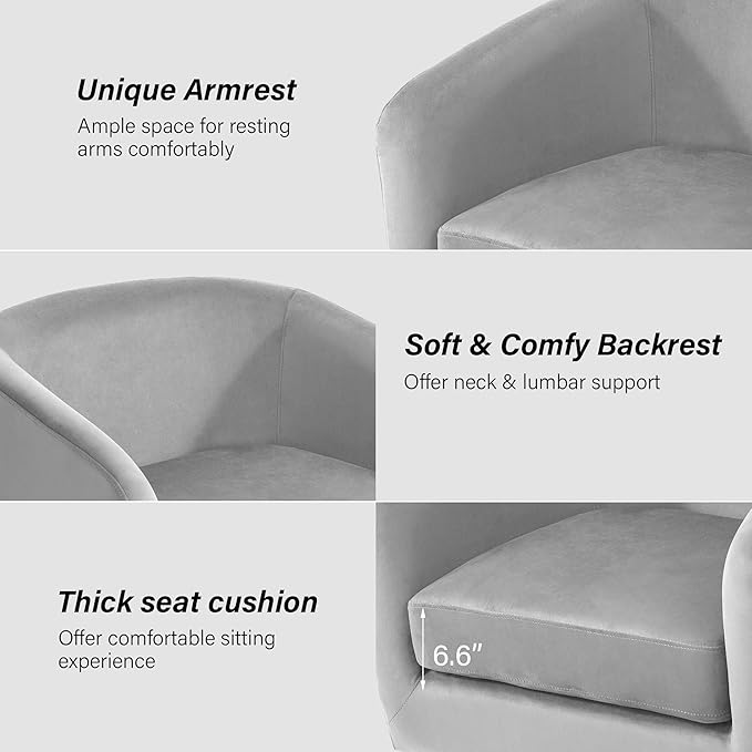 Swivel Barrel Chair, Modern Round PU Leather Accent Armchair for Living Room, Bedroom, Oversized Comfy Club Reading Chairs for Adults (Velvet Grey, Set of 2)