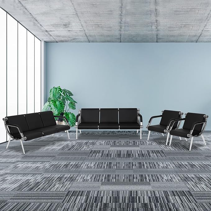 Kinfant Waiting Room Chair- Office Reception Furniture with Armrest and PU Leather Cushion, Office Guest Chair for Waiting Room Airport Hospital Bank Lobby, Black (8 Seat)