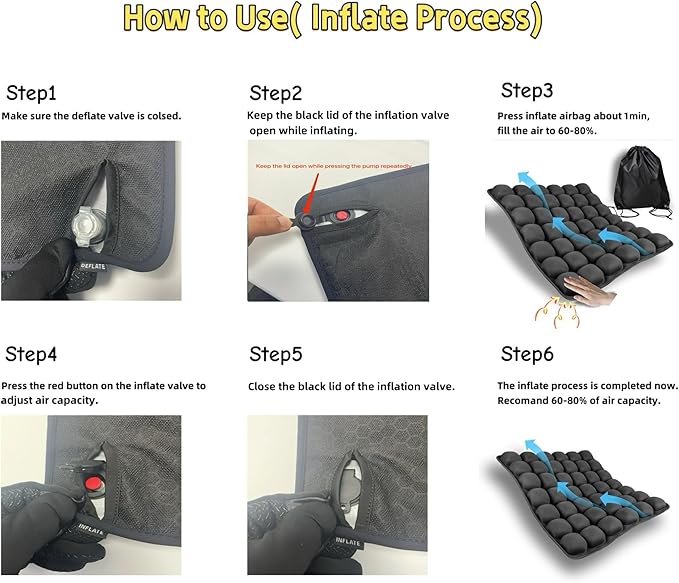 Fenixioraa Inflatable Sondure Travel Cushion with Built-in Bump for Airplane Seat, Office Chair and Car Seat Use, Comfortable Buttock Support, Ideal for Long Haul Travel (Dark)