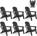 FUNBERRY Folding Adirondack Chair Set of 6, All Weather HDPE Fire Pit Chairs with Cup Holder for Outdoor