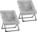 Comfy Saucer Chair for Adults, Set of 2, Soft Faux Fur Bedroom Chair, Accent Dorm Chairs, Flexible Living Room Reading Chairs, Oversized Folding Lounge Seat for Teens, X-Large, Grey