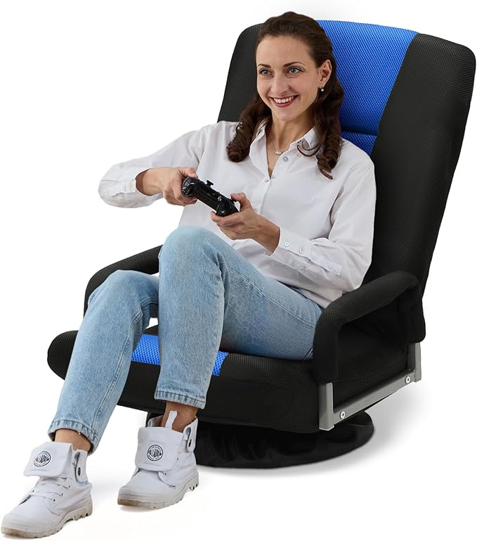 Swivel Gaming Chair 360 Degree Multipurpose Floor Chair w/Armrest & 6 Adjustable Postions Backrest for Adults & Kids, for Reading, Gaming, Watching, Relaxing, Blue