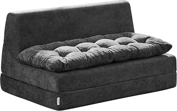 Hobestluk Sofa Couch Folding Sofa Bed Sleeper Comfy Floor Lounger Loveseat Sofa with Removable Cushion Couches Foldable Mattress for Living Room Bedroom or Office (Chenille Grey, Oversize)
