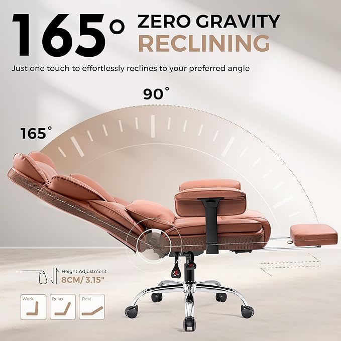 BESTFAIR Big and Tall Office Chair - 400 LBS High Back Executive Chair with Footrest, Ergonomic Office Chair for Heavy People, Wide Padded Seat Computer Gaming Chair, Brown 2 Pack