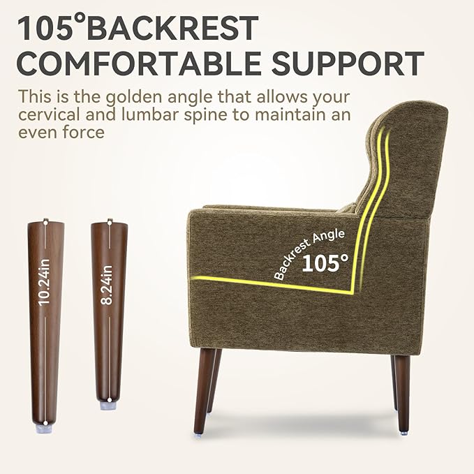 QKFF Modern Accent Chair, Upholstered Armchair with Pillow, Fabric Single Sofa Chair with Lounge Seat and Wood Legs Accent Chair for Living Room Bedroom Small Spaces (Avocado, Set of 1)